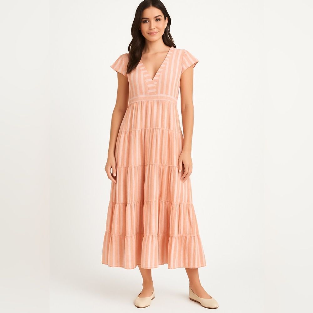 Lemlem Pink Stripe Dress Linen Blend Size Small